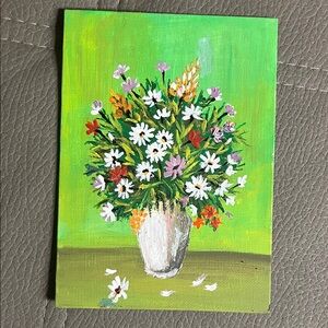 Floral Canvas Art with Green Background